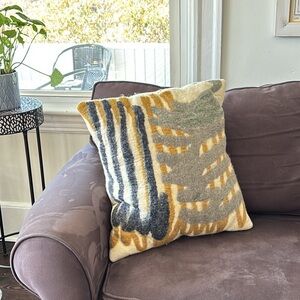 West Elm Abstract Pattern Wool Throw Pillow in Mustard, Gray & Cream